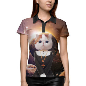Женская рубашка поло 3D с принтом Коты в платьях в Санкт-Петербурге,  |  | Тематика изображения на принте: 