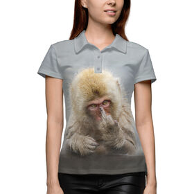Женская рубашка поло 3D с принтом Японская макака ,  |  | Тематика изображения на принте: 