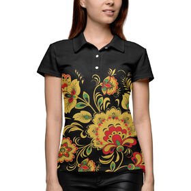 Женская рубашка поло 3D с принтом Хохлома ,  |  | Тематика изображения на принте: 