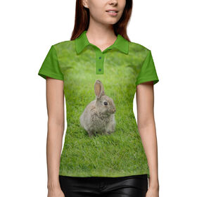 Женская рубашка поло 3D с принтом Кролик на поляне в Екатеринбурге,  |  | 