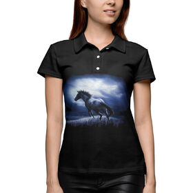 Женская рубашка поло 3D с принтом Ночной конь в Кировске,  |  | 