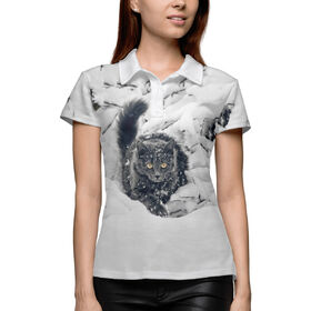 Женская рубашка поло 3D с принтом Кот в Снегу в Белгороде,  |  | 