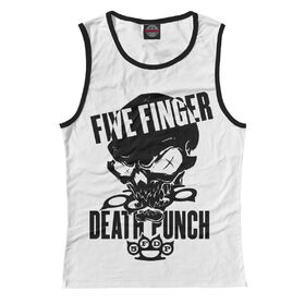 Женская майка 3D с принтом Five Finger Death Punch , Джерси, плотность ткани 175 гр/кв.м.; Состав: 100% полиэстер | Джерси 180 гр./кв.м - один из самых востребованных видов трикотажной ткани. Известность материалу принесла именитая француженка Коко Шанель и в 1916 году представила парижскому модному обществу свою новую коллекцию. Изделия из данной ткани плотнее, более мягкие, легкие, практически не чувствуются на теле. Вещи из нее можно смело брать с собой в поездки, в которых вы не планируете тратить время на глажку одежды. Цвет не померкнет спустя множество стирок. | 