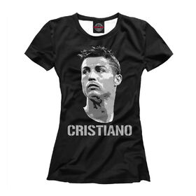 Женская футболка 3D с принтом Cristiano Ronaldo , Выбор из трех типов ткани | <ul> <li>Обычная ткань — интерлок, спортивный трикотаж. Плотность 140 г/м.кв. Состав: 100% полиэстер</li> <li>Премиум ткань — джерси, мягкий трикотаж. Плотность 180 г/м.кв. Состав: 97% полиэстер, 3% эластан</li> <li>Люкс ткань — кулирка, наиболее плотная и долговечня ткань. Плотность 210 г/м.кв. Состав: 97% полиэстер, 3% эластан</li> </ul> | 
