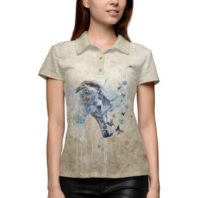 Женская рубашка поло 3D с принтом Акварель конь в Курске,  |  | 