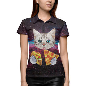 Женская рубашка поло 3D с принтом Котик с Пиццей в Кировске,  |  | 