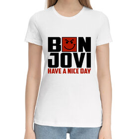 Женская хлопковая футболка с принтом Bon Jovi в Кировске,  |  | 