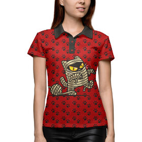 Женская рубашка поло 3D с принтом Кот мумия ,  |  | Тематика изображения на принте: 