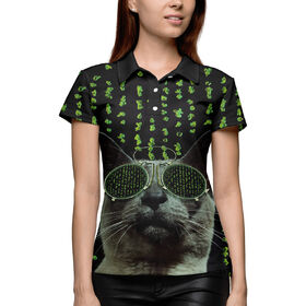 Женская рубашка поло 3D с принтом Кот из матрицы в Кировске,  |  | 