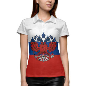 Женская рубашка поло 3D с принтом Триколор и герб ,  |  | Тематика изображения на принте: 