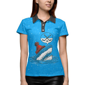 Женская рубашка поло 3D с принтом Акула хоккейный фанат в Тюмени,  |  | 