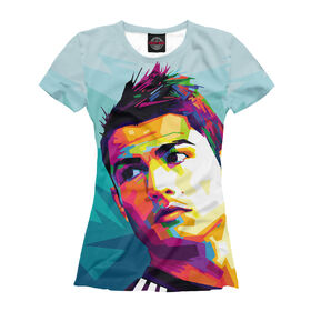 Женская футболка 3D с принтом Cristiano Ronaldo , Выбор из трех типов ткани | <ul> <li>Обычная ткань — интерлок, спортивный трикотаж. Плотность 140 г/м.кв. Состав: 100% полиэстер</li> <li>Премиум ткань — джерси, мягкий трикотаж. Плотность 180 г/м.кв. Состав: 97% полиэстер, 3% эластан</li> <li>Люкс ткань — кулирка, наиболее плотная и долговечня ткань. Плотность 210 г/м.кв. Состав: 97% полиэстер, 3% эластан</li> </ul> | 