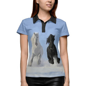 Женская рубашка поло 3D с принтом Пара лошадей в Тюмени,  |  | Тематика изображения на принте: 