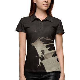 Женская рубашка поло 3D с принтом Space Music в Тюмени,  |  | Тематика изображения на принте: 