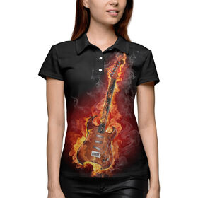 Женская рубашка поло 3D с принтом Горящая гитара ,  |  | 