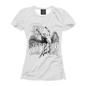 Женская футболка 3D с принтом Led Zeppelin в Новосибирске, Выбор из трех типов ткани | <ul> <li>Обычная ткань — интерлок, спортивный трикотаж. Плотность 140 г/м.кв. Состав: 100% полиэстер</li> <li>Премиум ткань — джерси, мягкий трикотаж. Плотность 180 г/м.кв. Состав: 97% полиэстер, 3% эластан</li> <li>Люкс ткань — кулирка, наиболее плотная и долговечня ткань. Плотность 210 г/м.кв. Состав: 97% полиэстер, 3% эластан</li> </ul> | 