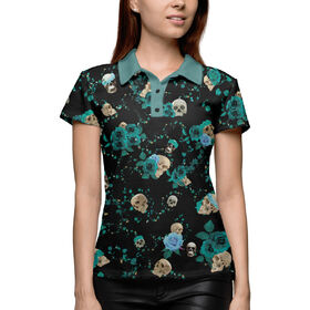 Женская рубашка поло 3D с принтом Черепа и Розы в Тюмени,  |  | 