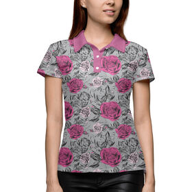 Женская рубашка поло 3D с принтом Розы в Кировске,  |  | 