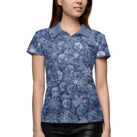 Женская рубашка поло 3D с принтом Новогодние мопсы в Рязани,  |  | Тематика изображения на принте: 