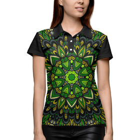 Женская рубашка поло 3D с принтом Зелёная мандала ,  |  | Тематика изображения на принте: 