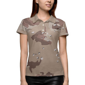 Женская рубашка поло 3D с принтом Бежевый камуфляж в Кировске,  |  | 