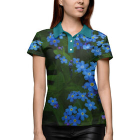 Женская рубашка поло 3D с принтом Незабудки ,  |  | Тематика изображения на принте: 