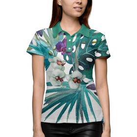 Женская рубашка поло 3D с принтом Дикая орхидея в Тюмени,  |  | Тематика изображения на принте: 