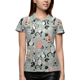Женская рубашка поло 3D с принтом Милые Котейки в Белгороде,  |  | 