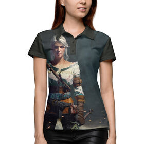 Женская рубашка поло 3D с принтом The Witcher 3: Wild Hunt — Цири ,  |  | Тематика изображения на принте: 