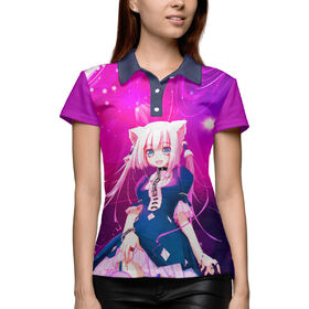 Женская рубашка поло 3D с принтом Кошечка анимэ ,  |  | 