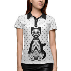 Женская рубашка поло 3D с принтом Готический кот в Екатеринбурге,  |  | 