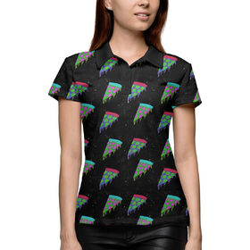 Женская рубашка поло 3D с принтом Space Pizza в Курске,  |  | Тематика изображения на принте: 