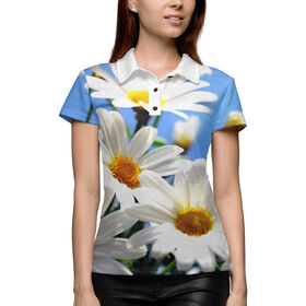 Женская рубашка поло 3D с принтом Ромашки в Белгороде,  |  | 