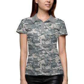 Женская рубашка поло 3D с принтом Цифровой серый камуфляж ,  |  | 