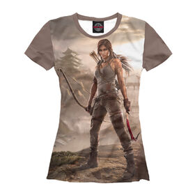 Женская футболка 3D с принтом Tomb Raider , Выбор из трех типов ткани | <ul> <li>Обычная ткань — интерлок, спортивный трикотаж. Плотность 140 г/м.кв. Состав: 100% полиэстер</li> <li>Премиум ткань — джерси, мягкий трикотаж. Плотность 180 г/м.кв. Состав: 97% полиэстер, 3% эластан</li> <li>Люкс ткань — кулирка, наиболее плотная и долговечня ткань. Плотность 210 г/м.кв. Состав: 97% полиэстер, 3% эластан</li> </ul> | 