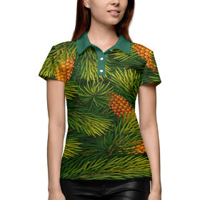 Женская рубашка поло 3D с принтом Хвойный лес в Екатеринбурге,  |  | 
