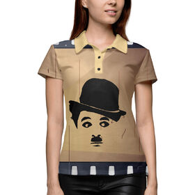 Женская рубашка поло 3D с принтом Чарли Чаплин в Петрозаводске,  |  | Тематика изображения на принте: 