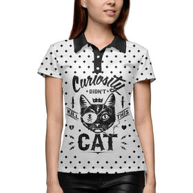 Женская рубашка поло 3D с принтом Curiosity Cat ,  |  | 