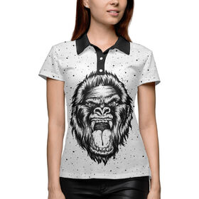 Женская рубашка поло 3D с принтом Рык гориллы в Петрозаводске,  |  | 