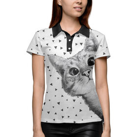 Женская рубашка поло 3D с принтом Подглядывающий кот в Новосибирске,  |  | 