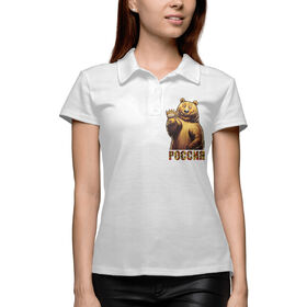 Женская рубашка поло 3D с принтом Медведь Россия в Кировске,  |  | 