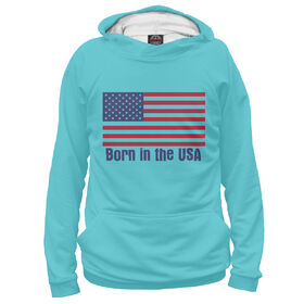 Худи 3D для мальчика с принтом Born in the USA в Рязани, Сандвич,  плотность180 гр/кв. м.; Состав: 100% полиэстер | Ткань сандвич - ткань, специально разработанная для сублимационной печати. Снаружи это 100% полиэстеровый трикотаж, изнутри - 100% нежный хлопок.  Ткань мягкая, эластичная, хорошо держит форму. Ткань не мнется, гигиеничная, хорошо пропускает воздух, легко впитывает влагу, легко стирается и  быстро сохнет.  | Тематика изображения на принте: 