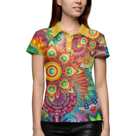 Женская рубашка поло 3D с принтом Psychedelic Flowers в Тюмени,  |  | 