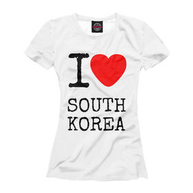 Футболка для девочек с принтом I love South Korea в Рязани, Интерлок, плотность ткани 135-140 гр/кв.м; Состав: 100% полиэстер | Ткань сандвич - ткань, специально разработанная для сублимационной печати. Снаружи это 100% полиэстеровый трикотаж, изнутри - 100% нежный хлопок.  Ткань мягкая, эластичная, хорошо держит форму. Ткань не мнется, гигиеничная, хорошо пропускает воздух, легко впитывает влагу, легко стирается и  быстро сохнет. 	 | Тематика изображения на принте: 