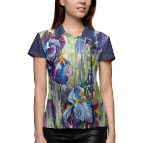 Женская рубашка поло 3D с принтом Ирисы акварель ,  |  | 