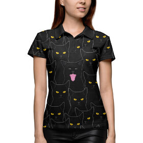 Женская рубашка поло 3D с принтом Черные Коты ,  |  | Тематика изображения на принте: 