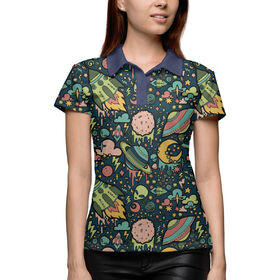 Женская рубашка поло 3D с принтом Space в Тюмени,  |  | 