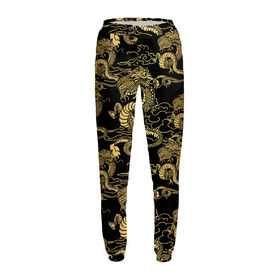 Женские спортивные штаны с принтом Золотые драконы ,  |  | Тематика изображения на принте: 