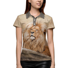Женская рубашка поло 3D с принтом Лев в Курске,  |  | 