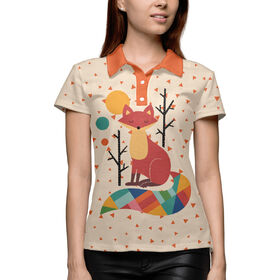 Женская рубашка поло 3D с принтом Осенняя лисичка в Тюмени,  |  | 